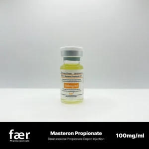 Glass vial of Masteron Propionate 100mg/ml by Faer Pharmaceuticals
