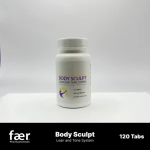 White bottle of Faer Body Sculpt Lean and Tone System supplement with 120 tablets.