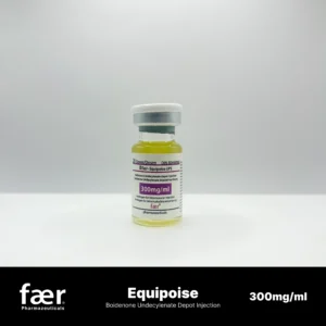 Small glass vial of Faer Equipoise Boidenone Undecylenate Depot Injection labeled 300mg/ml.
