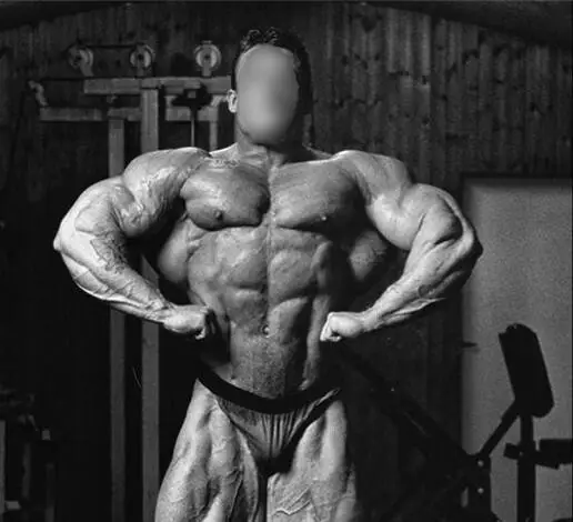 A bodu builder in gym posing in back and white image