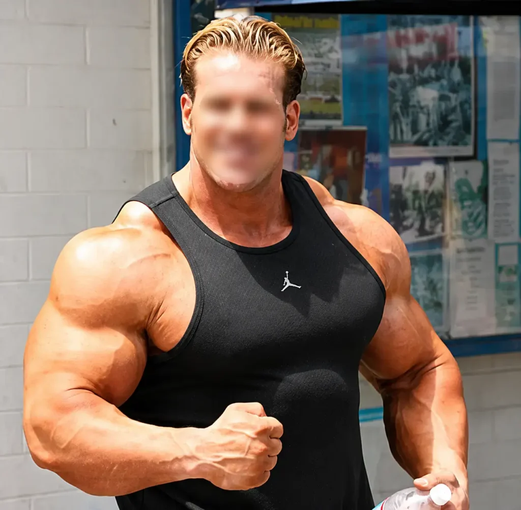 muscular body builderstanding in sunlight.